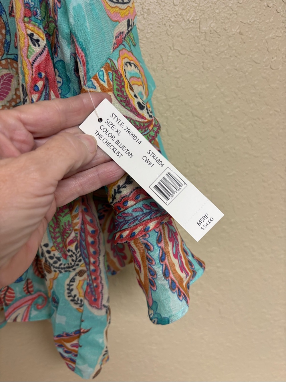 Sharagano Turquoise Multicolor Paisley V-Neck Ruffle Sleeve Tunic - Picture 5 of 6